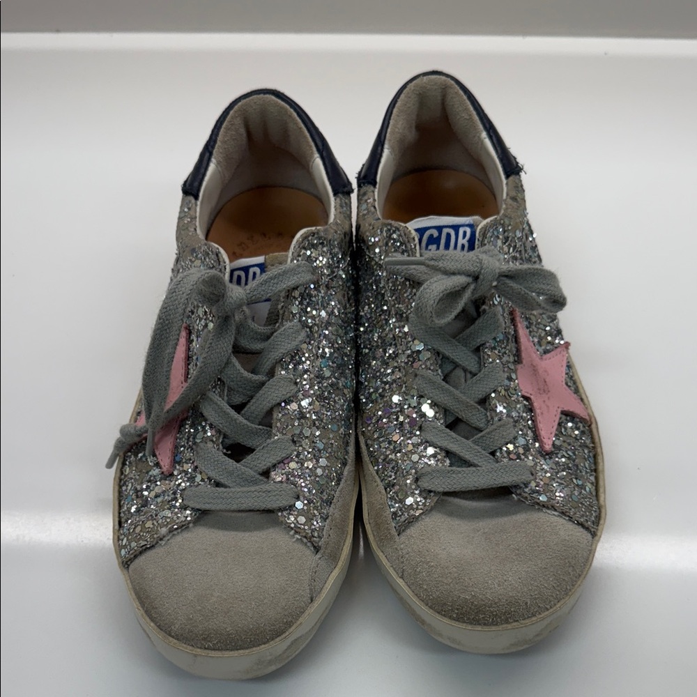 Golden Goose Kids Sneakers with Silver Glitter and Pink Star